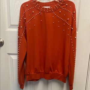 Women's Orange Sweater with Pearl Accents